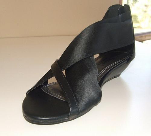Shoes - Size 4 New ladies black satin leather look FLAT sandal shoes ...