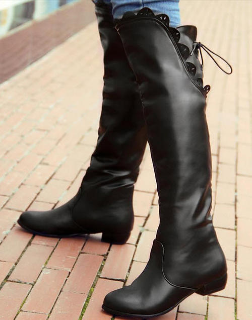 Extra large Gorgeous PVC Knee-high boots, w flower edge,flat heel ...