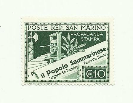 San Marino WW2 Mussolini Symbols Fascista Propaganda stamp C10 1943Ãƒ ...