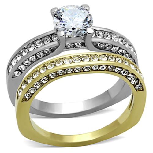 ... 18K YELLOW AND WHITE GOLD PLATED SIMULATED DIAMOND WEDDING RING SET
