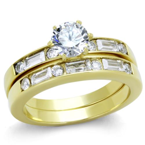 BEAUTIFUL 18K YELLOW GOLD PLATED SIMULATED DIAMOND WEDDING RING SET