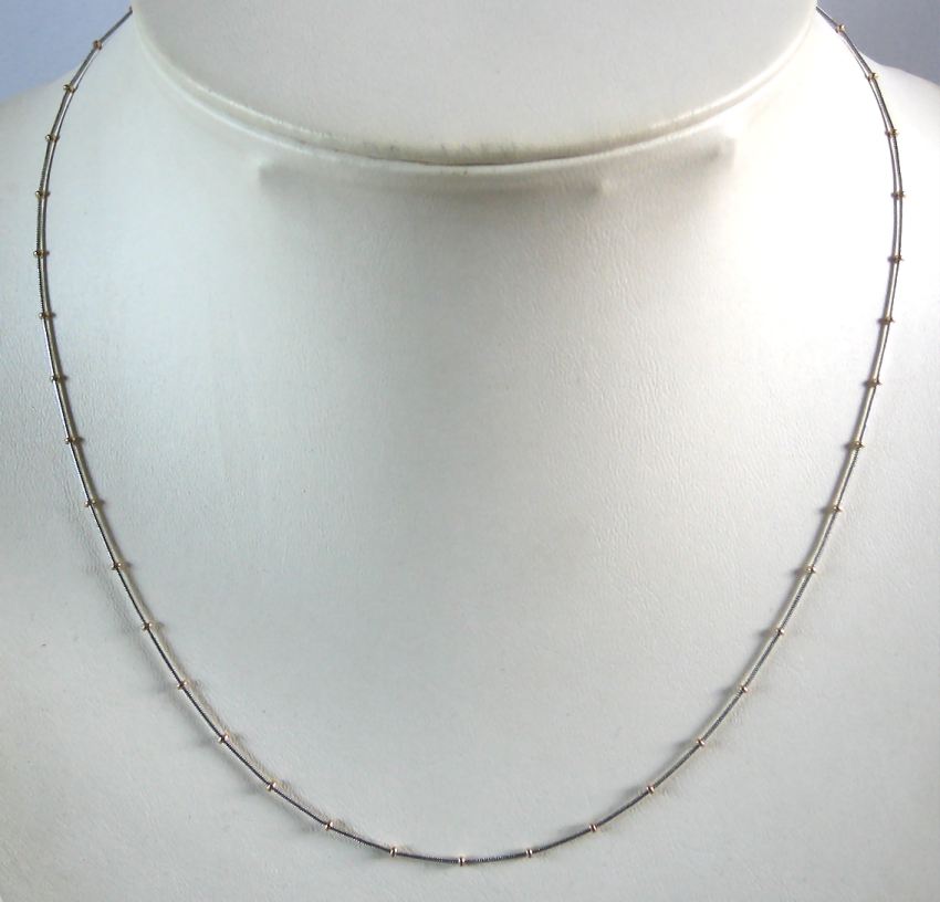 ... 9k  9ct white gold Chain  Necklace, yellow gold beads. Ready for you