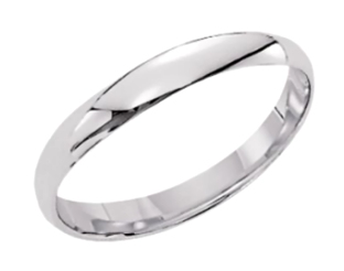 9ct white gold Wedding Band  Ring, 3mm wide, half round, size J, J ...