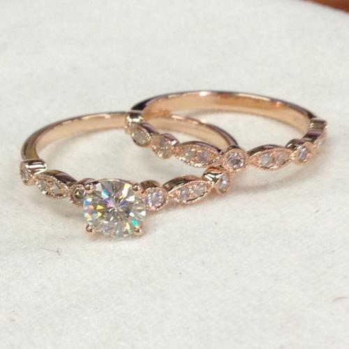 Ring Sets! Round Moissanite Diamonds Wedding Engagement,14K Rose ...